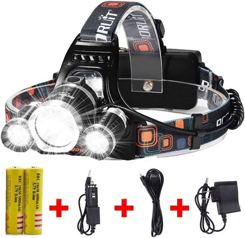 Newest Headlamp Flashlight 10000 Lumen,Best IMPROVED LED with Rechargeable Battery, Bright Head Lights,Waterproof Hard Hat Light,Fishing Head Lamp,Hunting headlamp,Running or Camping headlamp (Silver)