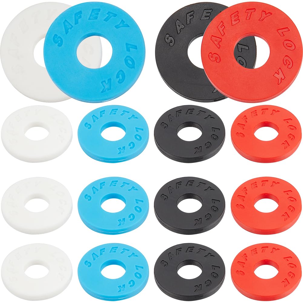 CREATCABIN 40Pcs 4 Colors Guitar Strap Locks Rubber Guitar Strap Blocks Flex Guitar Protector Block Strap Holder Plastic Flat Round Hole 9mm with Containers for Musical Instrument Accessories 25.5mm