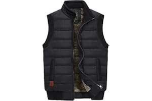 Men's Outerwear Vest Winter Warm Outdoor Padded Puffer Vest Stand Collar Thick Fleece Lined Sleeveless Jackets