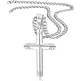 Besteel 925 Sterling Silver Cross Necklace for Men Women, 5MM Durable Stainless Steel Non Tarnish Cuban Link Curb Chain with Silver Cross Pendant, Mens Cross Crucifix Necklaces Jewelry 16-30 Inches