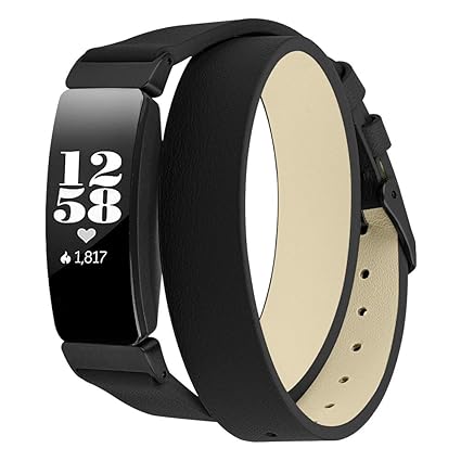 Elobeth Compatible with Fitbit Inspire Bands & Inspire HR Band Leather Bracelet for Fitbit Fitness Tracker Bands Women 5.3”-6.5” 134-165mm (Black)