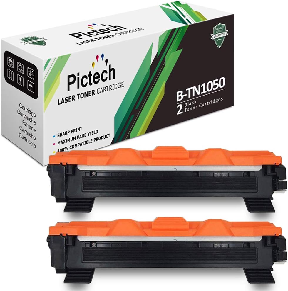 Pictech Replacement for Brother TN-1050 Toner Cartridges for Brother HL1212W Laser Printer, Brother HL1110 HL1112 DCP1510 DCP1512 DCP1610W DCP1612W HL1210W MFC1810 MFC1910W (2x Black)
