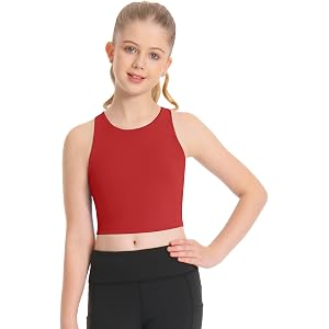 Moozava Girls Tank Tops Athletic Double Lined Racerback Crop Tops High Neck Dance Yoga Workout Sports Tank for Kids Teen