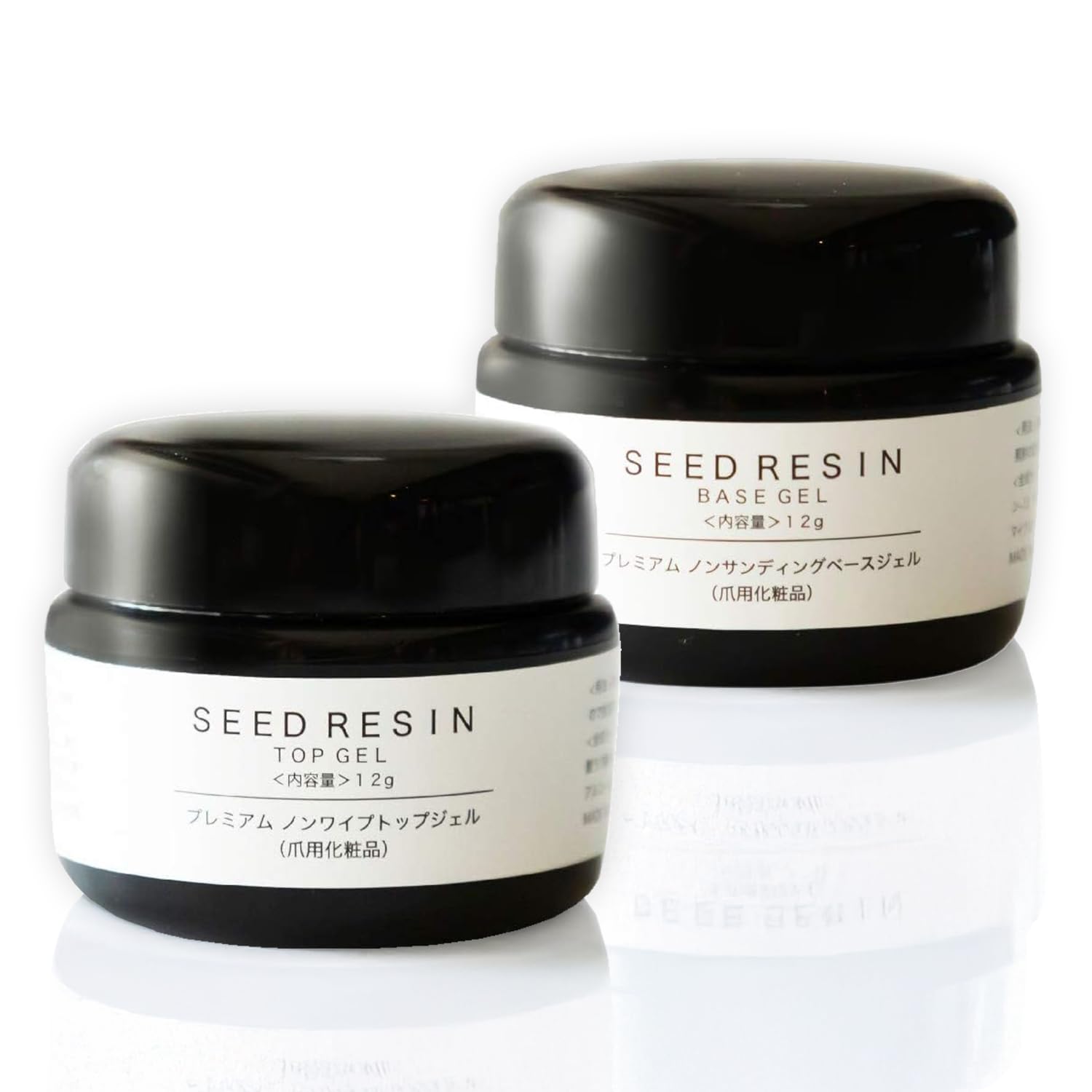 SEED RESIN プレミアム ノンサンディングベースジェル & ノンワイプトップジェル 12g×2本セット (プロ仕様/セミハードジェル) 長持ち 拭き取り不要/クリア 艶 (日本製/UV LEDライト対応) ジェル ネイル (シードレジン) トップコート ベースコート商品画像