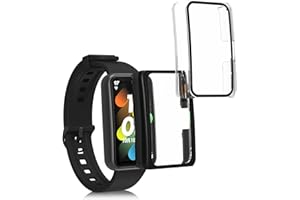 kwmobile Cover Comaptible with Huawei Band 7 / Band 6 / Honor Band 6 (Set of 2) -Tempered Glass with Plastic Frame - Black/Transparent