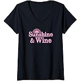 Womens Funny Wine Lover Sunshine & Wine Retro Sunset Vintage V-Neck T-Shirt