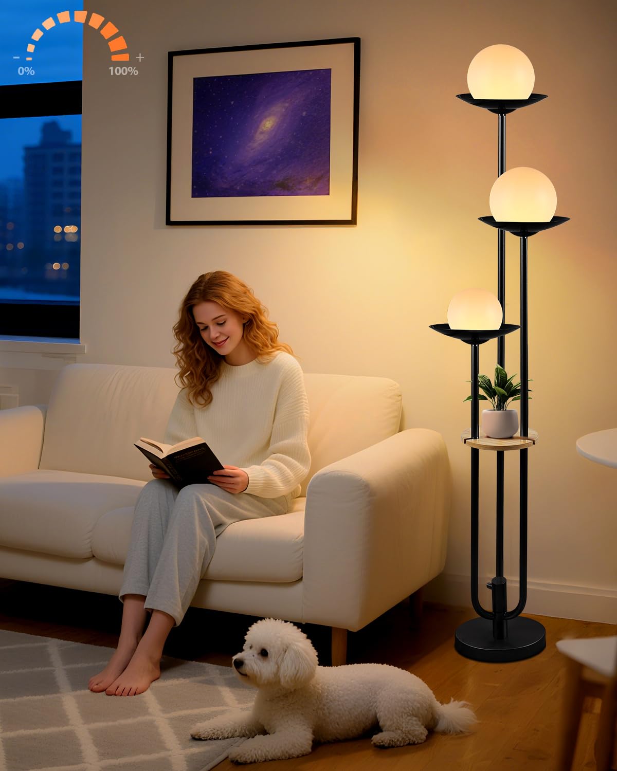 Photo 1 of **SELLING FOR PARTS**Lightdot Globe Floor Lamp with Shelf 3-Lights Modern Dimmable Floor Lamps for Wedding/Party, 3000K Warm White Bulbs Included, Black Tall Standing Lamp for Living Room/Bedroom/Sofa Beside/Corner Decor