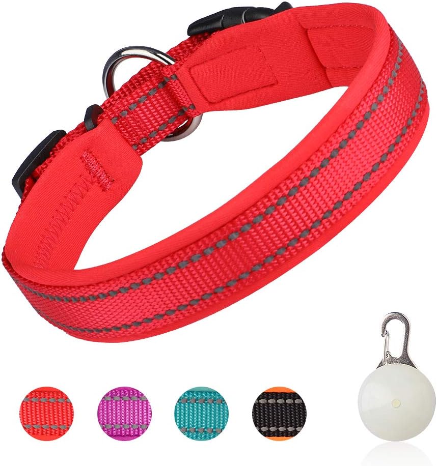 Soft Dog Collar Neoprene Padded Dog Collar Reflective Adjustable Breathable for Large Medium Small Dog Collars for Daily Walking Running Training - Red - XL
