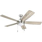 Honeywell Ceiling Fans Ventnor, 52 Inch Modern Farmhouse Indoor LED Ceiling Fan with Light, Pull Chain, Three Mounting Option