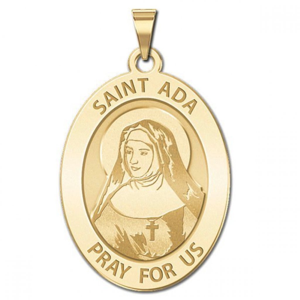 or Sterling Silver Saint Ada Round Religious Medal