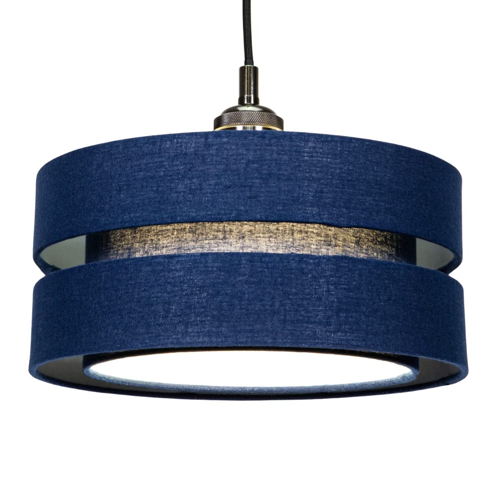 Contemporary Quality Navy Midnight Blue Linen Fabric Triple Tier Ceiling Pendant Light Shade | 60w Maximum | Designer Style | 26cm Diameter by Happy Homewares — image 1