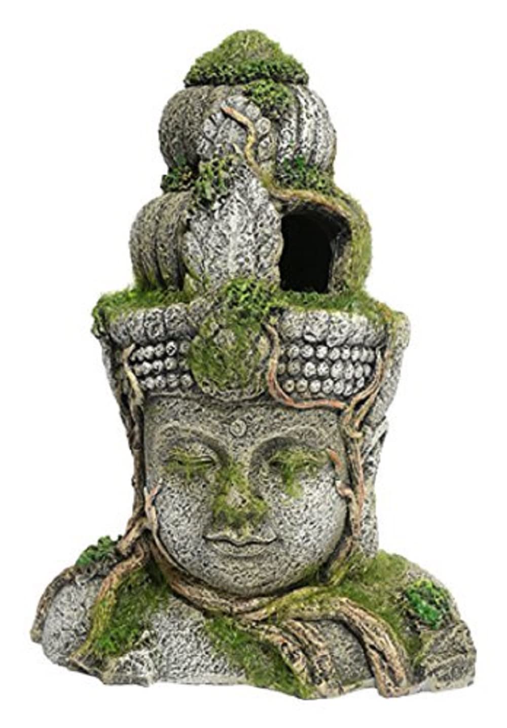 Rosewood Polyresin Moss Covered Stone Head Aquarium Ornament, Small