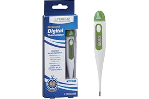 VERIDIAN HEALTHCARE Veridian Digital Thermometer | 60-Second Readout | Fever Alert + Memory Recall| Clinical Rigid Tip | Hygienic Water-Resistant Easy Cleaning | Storage Case + Probe Covers Included