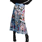 Csvinkiko Womens Midi Skirt Tropical Floral Print Plant Fun Elastic Waist Spring Summer Flowy A Line Long Skirts