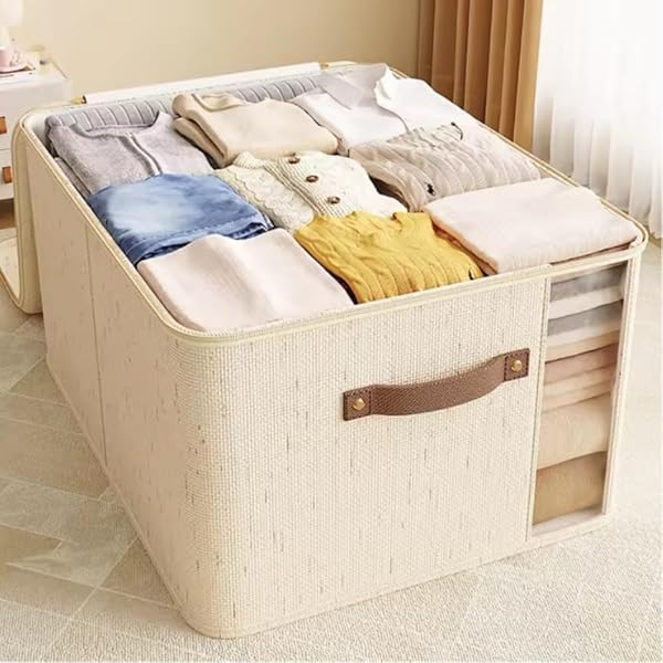 NEXBRILANT 3PCS STORAGE BINS, FOLDABLE STORAGE BASKETS LID CLEAR WINDOW FOR ORGANIZING TOYS, BOOKS, SHELVES, CLOSET, LARGE STORAGE BOX WITH ROPE HANDLES, STURDY ORGANIZER BINS (EXTRA LARGE)