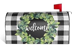 Chayber Mailbox Covers Magnetic Welcome Box Wreath Mailbox Cover Magnetic Buffalo Plaid Garden Yard Home Green Decor for Outdoor Standard Size 21x18 in