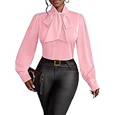 Vrtige Women's Elegant Bow Tie Neck Long Sleeve Blouse Office Shirt Top