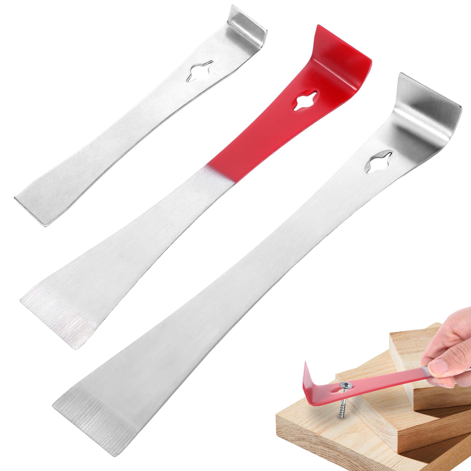 Photo 1 of 3 Pcs Stainless Steel Pry Bar Set, 3 Sizes Mini Flat Pry Bar Multipurpose, Trim Puller Tools, Bee Hand Hive Tool Scraper, Beekeeping Equipment Tool Set for Scraping Pulling Lifting Remodel