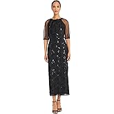 Maggy London Sequined Lace Midi Sheer Bishop Sleeves-Womens Cocktail Dress