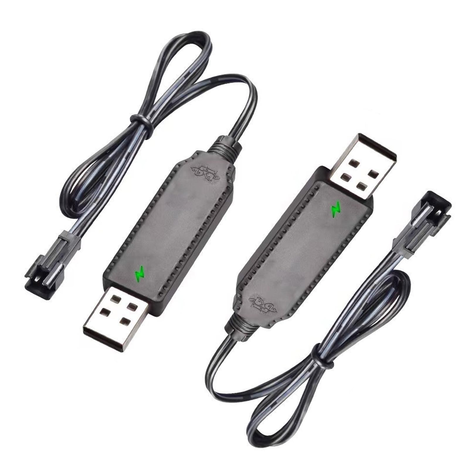 Photo 1 of [2-Pack] 3.7V USB Charger Cable SM-2P Plug Cable with LED Indicator for Mini RC Amphibious Stunt Car Boat Trucks Toy Li-Po Battery