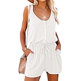 Mafulus Womens Summer Scoop Neck Button Down Sleeveless Jumpsuit Rompers Adjustable Waist Short with Pockets