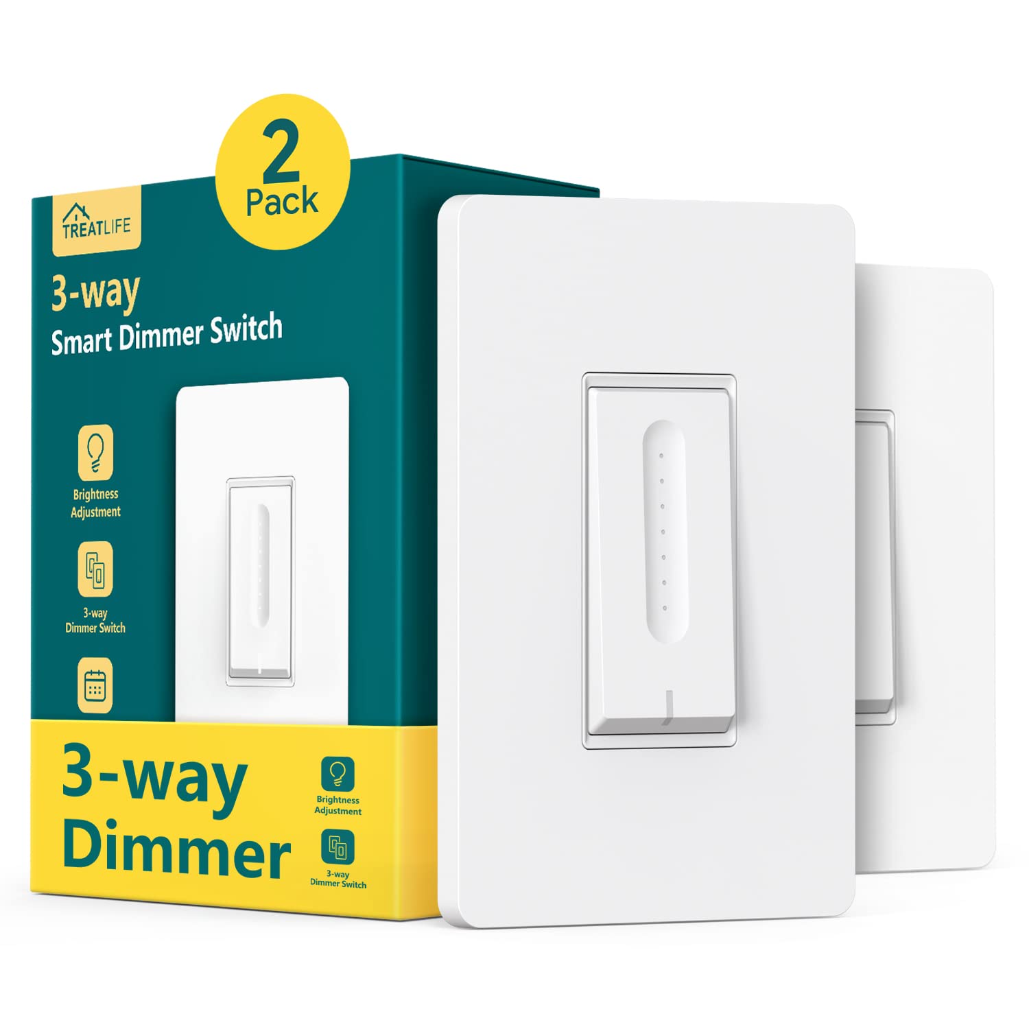 Photo 1 of TREATLIFE 3 Way Smart Dimmer Switch 2 Pack, 2 Master 3 Way Dimmable Light Switches, 2.4GHz WiFi Smart Switch Compatible with Alexa and Google Home, Neutral Wire Needed, No Hub Required