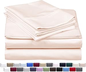 True Luxury 1000-Thread-Count 100% Egyptian Cotton Bed Sheets, 4-Pc King Cream Sheet Set, Single Ply Long-Staple Yarns, Sateen Weave, Fits Mattress Upto 18'' Deep Pocket