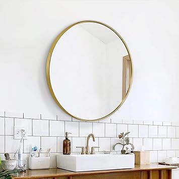 Amazon Com Ogcau Round Mirrors For Wall Decor 20 Inch Circle Mirror Gold Metal Round Wall Mirror For Bathroom Entry Dining Room Living Room Crafts Gold Round Mirror For Wall Vanity Mirror Kitchen