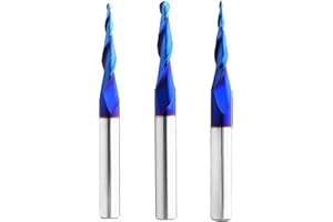 HZBIAO STQ624 Ballnose Upcut CNC Spiral Router Bit 1/4" Shank 2D & 3D Carving 3.6 6.2 5.4Deg Tapered End Mill 1/8 Cutting Dia 1/32 Cutting Dia 1/16 Cutting Dia