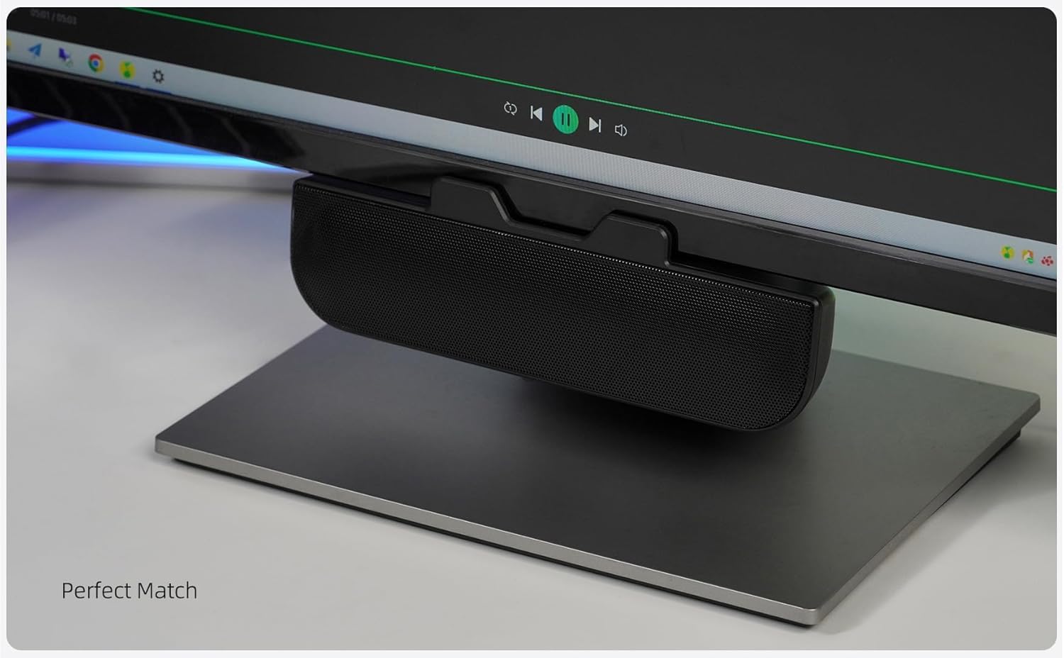 YsyYey USB Stereo Lautsprecher mit Monitor-Klemme, PC Soundbar mit Stereo-Sound, verstärktem Bass & 3 Tasten, Plug & Play, kompatibel mit Windows/macOS/Android – Homeoffice 6