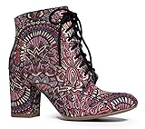 Lace Up Multicolor Embroidered High Heel Ankle Bootie – Ezra