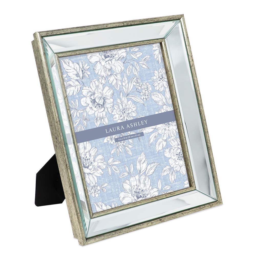 Laura Ashley 8x10 Silver Beveled Mirror Picture Frame, Classic Mirrored Frame with Deep Slanted Angle, Wall-Mountable, Made for Tabletop Display, Photo Gallery and Wall Art, (8x10, Silver)