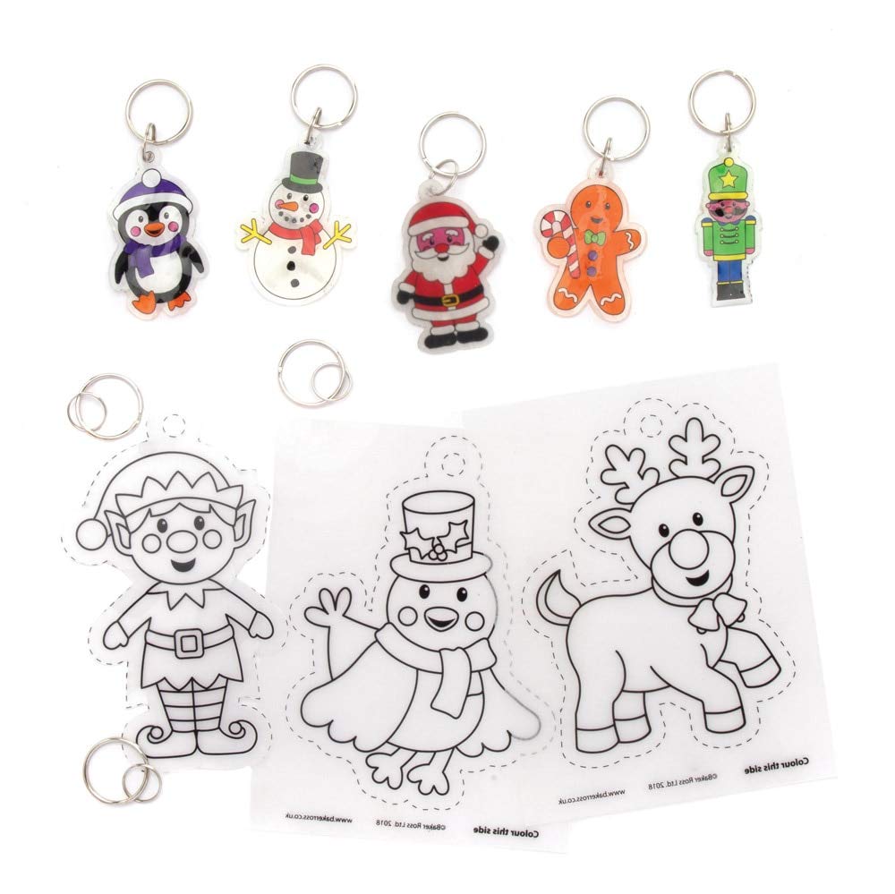 Baker Ross AW959 Christmas Super Shrink Keyring Kits (Pack of 8) -Festive Arts and Crafts, Assorted