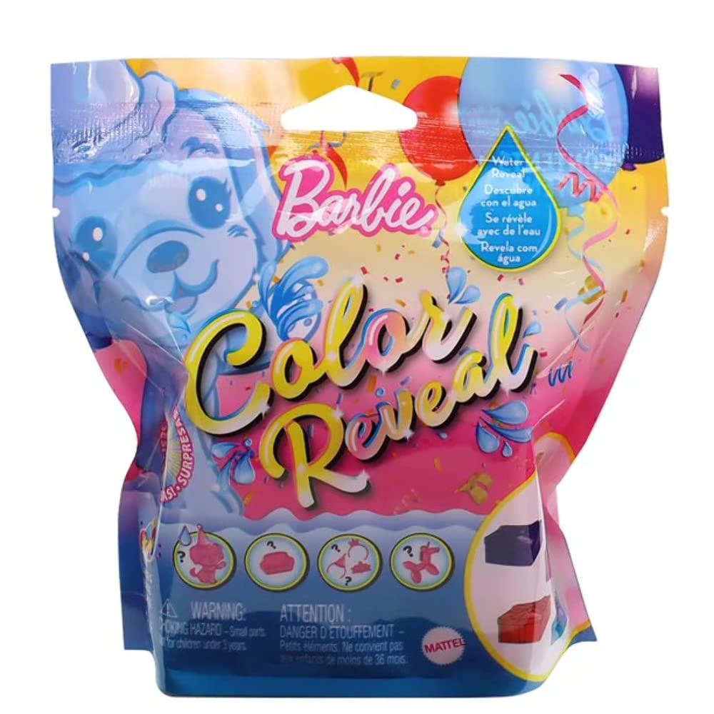 Barbie Color Reveal Pet, with Blue Metallic Coating & 5 Surprises, Party Series(1 Pet, 4 Accessories)