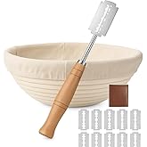 Saint Germain Bakery Round Banneton Proofing Basket and Bread Lame Set – 9 Inch Natural Rattan Bread Basket with Liner, 10 Blades & Leather Cover – Sourdough Baking Kit Gift for Beginners and Bakers