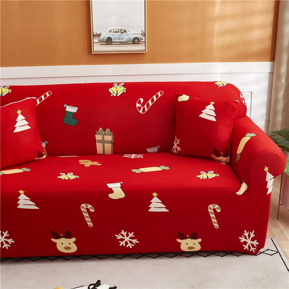 Verve Jelly Sofa Covers Stretch Fabric Settee Cover Furniture Protector for Sofa,3 Seater Sofa Slipcover Polyester Spandex for Living Room,Christmas Xmas Decor(3 Sofa Covers,185-230cm)
