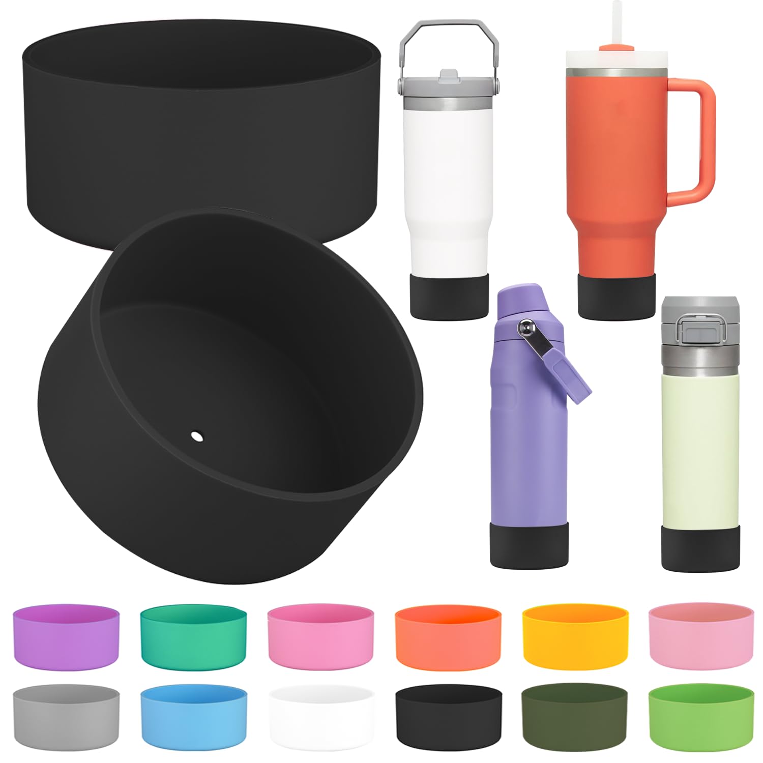 Photo 1 of 2Pcs Silicone Boot Sleeve for Stanley IceFlow Fast Flow Water Bottle 24oz,Silicone Boot Bumper for Stanley Quencher 40oz,for IceFlow 20oz 30oz,for Quick Flip GO 24oz Bottle?Thickened? (Black)