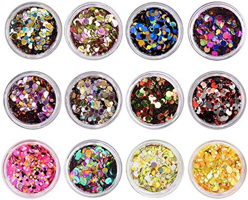 Fengshangmei 12 Colors Small Round Glitter Holographic Laser Paillettes Mix Colors Sequins For Nail art decoration (C1)