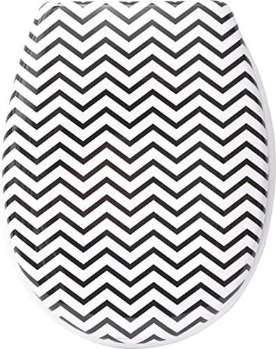 Evideco 4404491 Zigzag Printed Duroplast Toilet Seat 17" L x 14.6" W, Oval, Elongated, Black and White
