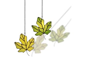 HomeBeauty PA0015 Maple Leaf Suncatcher, Stained Glass Window Hanging, Tiffany Style Leaves Decorations Gifts (Maple Leaf, Green, Set of 2)