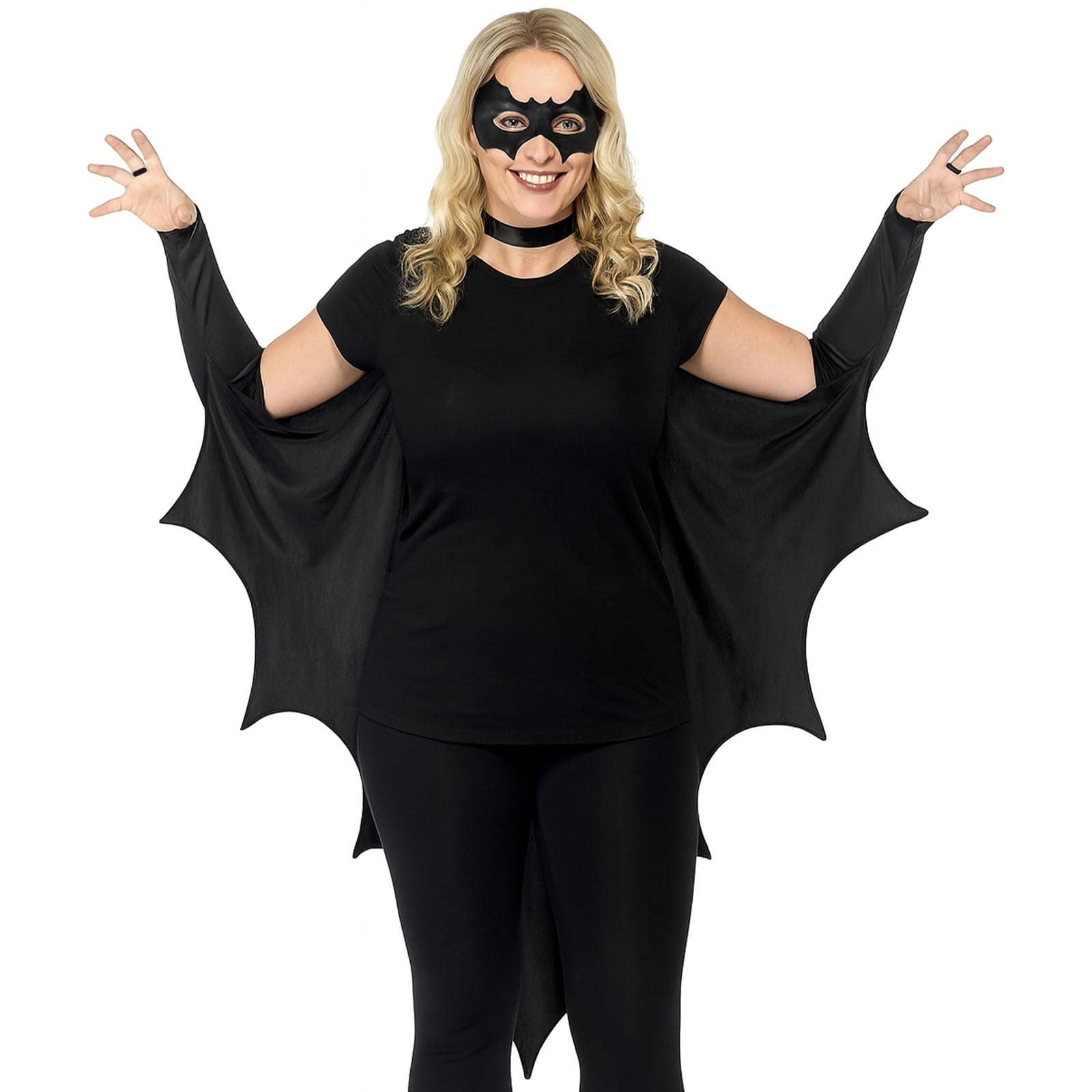 MUNSKT Vampire Bat Wings with Bat Mask, Black Cape for Adults, Vampire Costume Halloween Women Men for Carnival Cosplay
