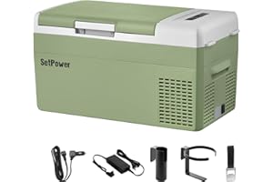 Setpower FC20 Portable 12v Refrigerator, -4℉-68℉ Fast Cooling Car Refrigerator, 20L/21Qt Car Fridge Portable Freezer with 12/24V DC and 110/240V AC, Electric Cooler (Green, 20L With AC Adapter)