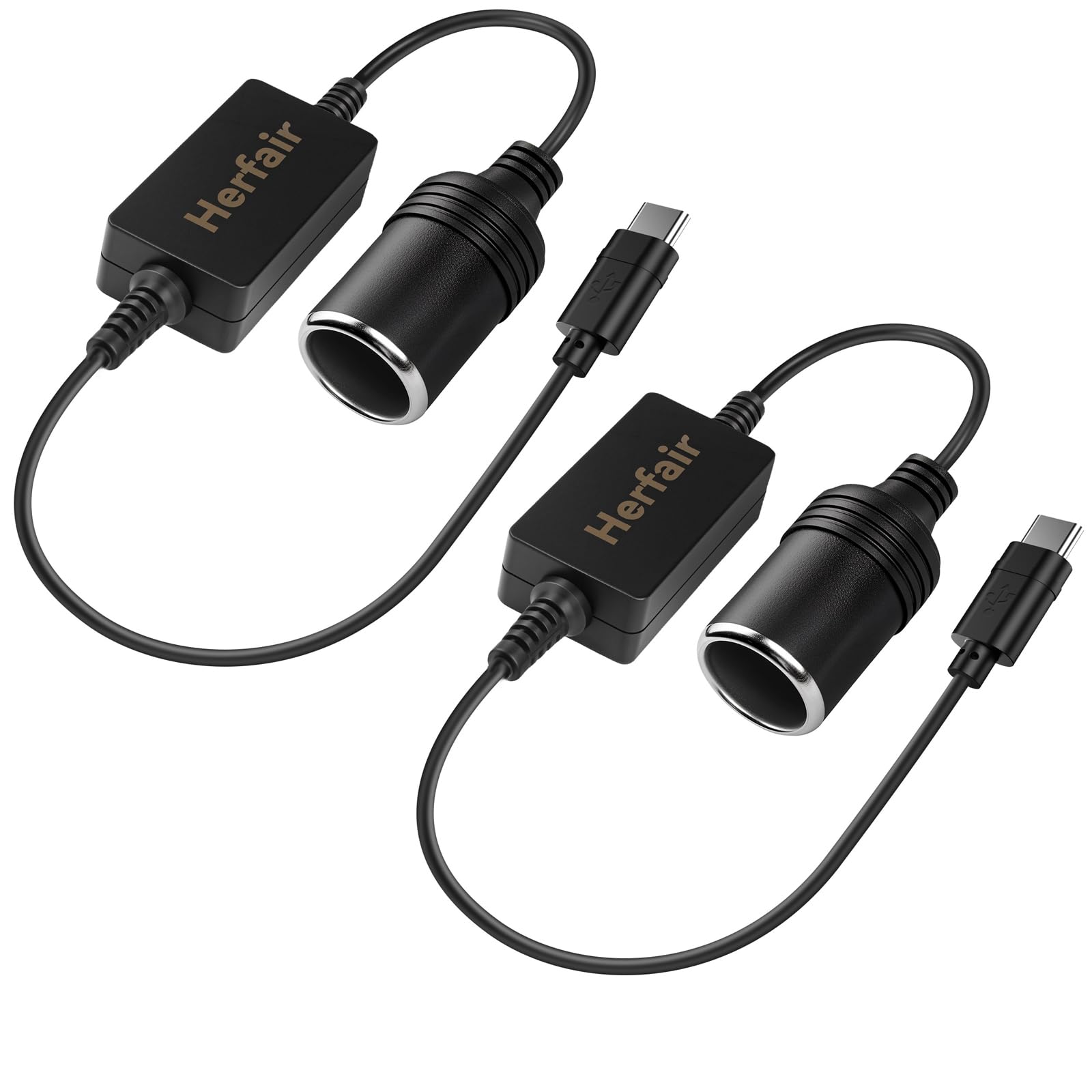 Photo 1 of 2 Pack USB C Male to 12V Car Cigarette Lighter Socket Female Converter Adapter Power Cable for Under 8W Radar Detector,Dash Cam,GPS(USB C Port only Worked with PD Functional Chargers)