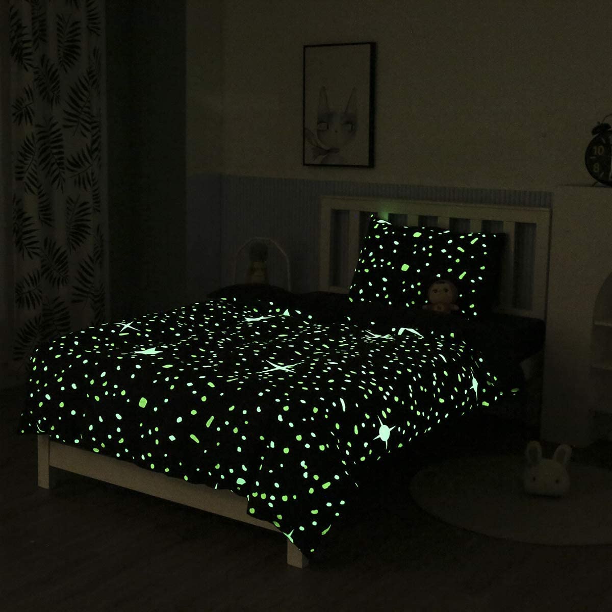 Homemissing Kids Glow In The Dark Duvet Cover Blue Cartoon Stars Universe Bedding Set For Boys Girls Toddler Bedding & Linen Starry Sky Bedspreads With Zipper Single — image 1