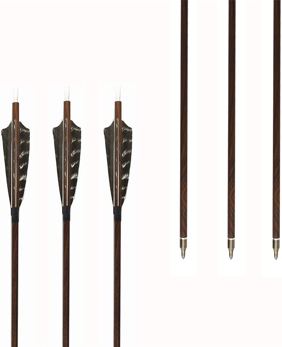Letszhu Archery Carbon Arrows Wooden Grain Shaft 500 Spine with Feather Fletching for Hunting Target Shooting : Sports & Outdoors