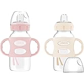 Dr. Brown's Milestones Wide-Neck Sippy Spout Bottle with 100% Silicone Handles, Easy-Grip Handles with Soft Sippy Spout, 9oz/270mL, Light-Pink & Ecru, 2-Pack, 6m+