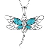 Naxidaze 925 Sterling Silver Real Turquoise Dragonfly Necklace - Genuine Turquoise Pendant - Western Jewelry for Women - Dragonfly Gift for Her
