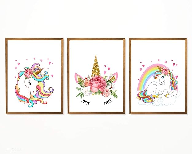 amazoncom unicorn wall posters rainbow unicorn wall art prints