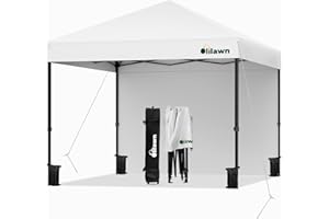 OLILAWN 10x10ft Pop Up Canopy Tent, Outdoor Easy Up Canopy with Sidewalls, 420D Waterproof Instant Portable Canopy for Patio w/Roller Bag, Adjustable Legs, Sandbags, Ropes, Stakes - White