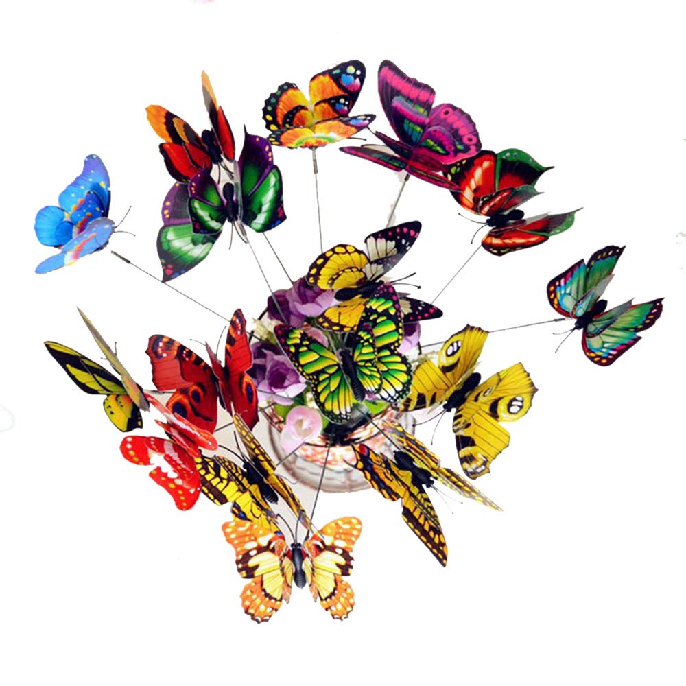 50 Pieces Colorful Garden Butterflies On Sticks Butterfly Stakes Decorations, for Patio Ornaments Plant Outdoor Lawn Yard Decor
